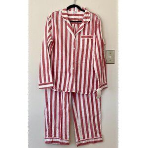 NWT Stars Above XL Red White Stripe Flannel Pajama Set Long Sleeve B/D Top Pants